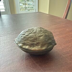 Vintage MCM Solid Brass Walnut Shaped Nutcracker, 5” x 4”